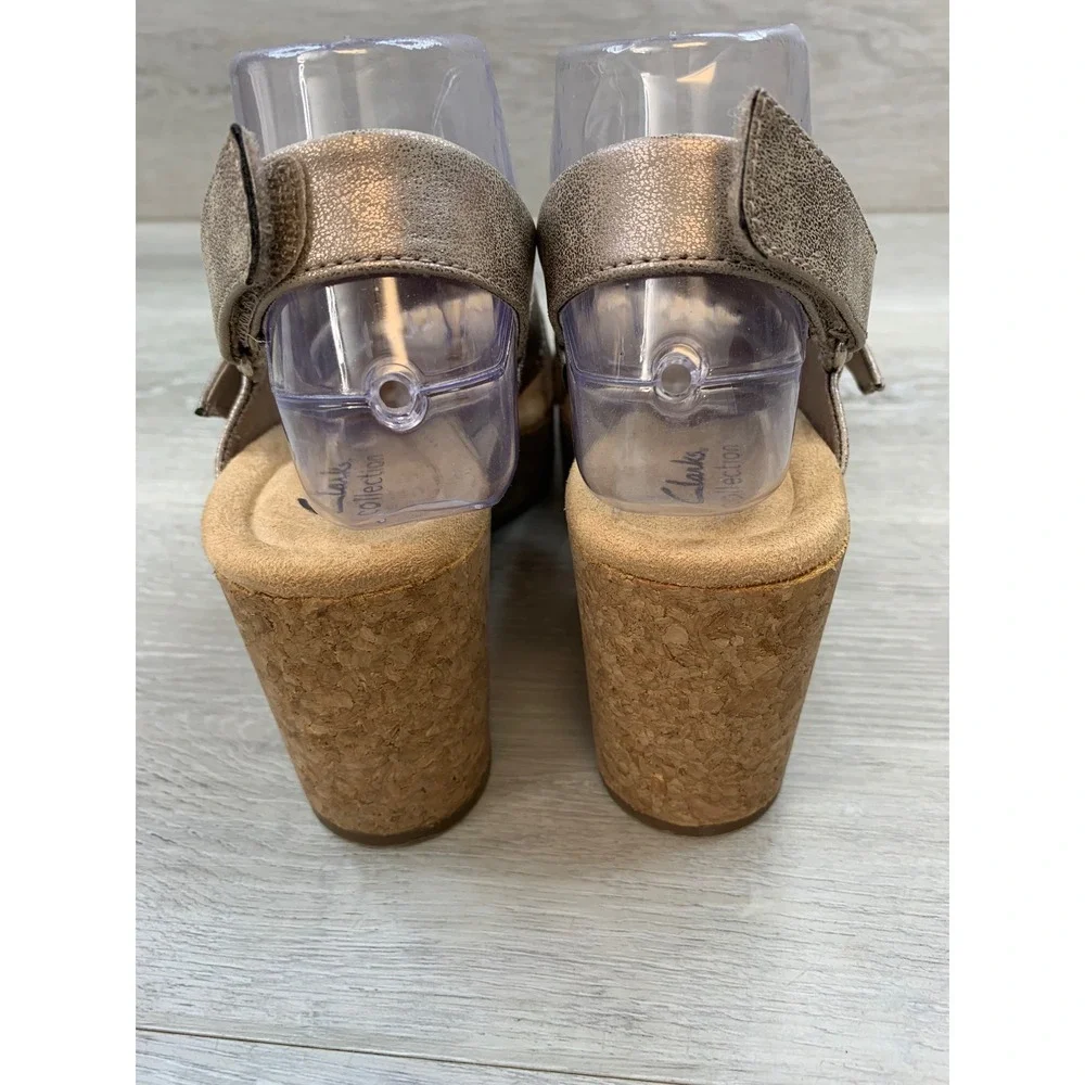 Clarks Nerisa Women's Sandals Metallic Pewter Cork Wedge 8‎ Comfort Shoes